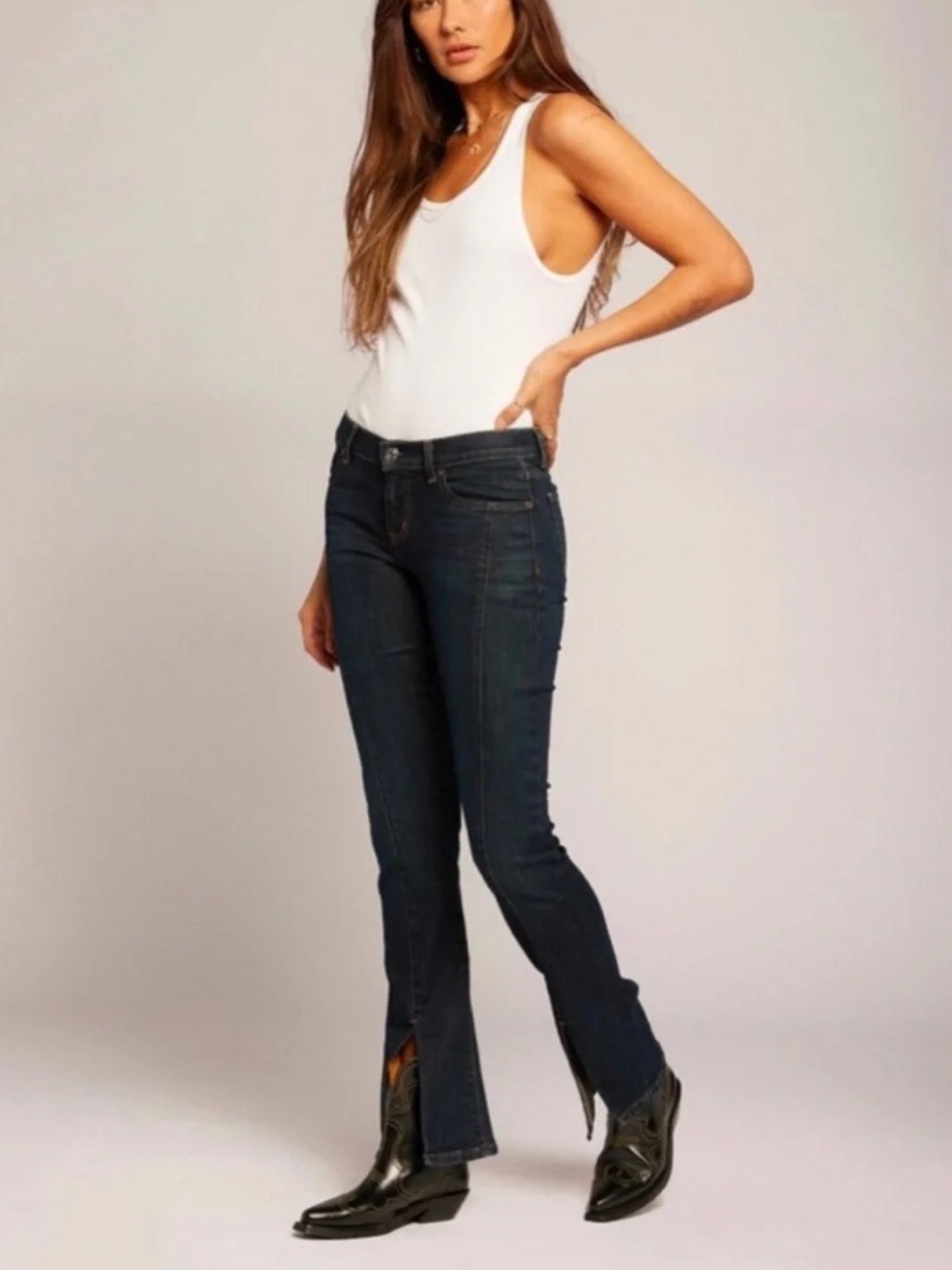 NWT CURRENT/ELLIOTT THE STOWAWAY LOW-RISE FLARE JEAN SPLIT HEM | 28